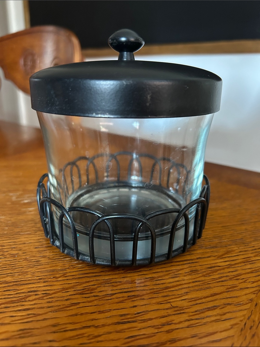Southern Living at Home Black Metal and Glass Canister with Lid and Holder